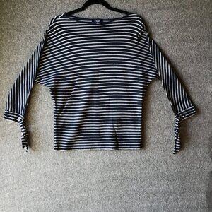 CHAPS Ralph Lauren Tie Sleeve Blue/White Striped Top Blouse Tunic Sz S